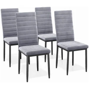 Bealife set van 4 eetkamerstoelen voor de keuken, met satijnen stof beklede, opgevulde zitplaatsen, metalen poten en lichtgrijze rubberen voetjes Bealife set van 4 eetkamerstoelen voor de keuken, met satijnen stof beklede, opgevulde zitplaatsen, metalen poten en lichtgrijze rubberen voetjes