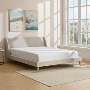 Scandinavisch bed 180 x 200 cm van beige stof + matras – BENEDICTE Scandinavisch bed 180 x 200 cm van beige stof + matras – BENEDICTE