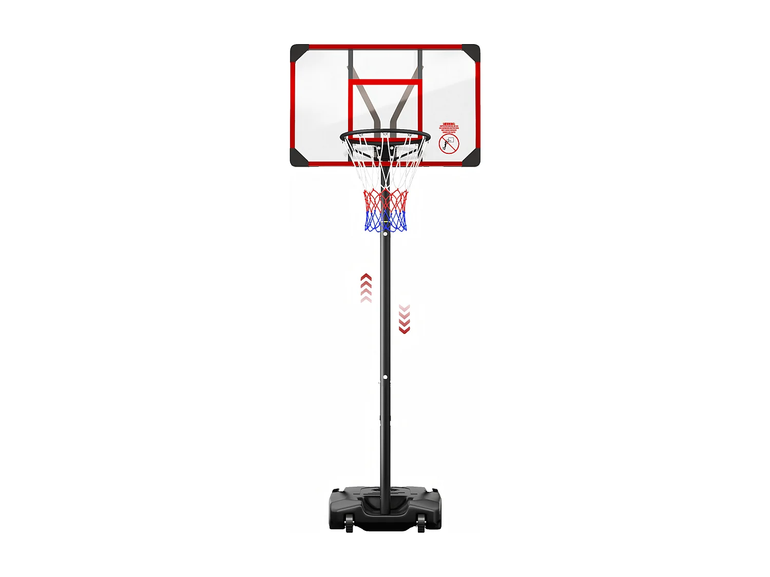 Basketbalring, verstelbare hoogte 147-260 cm, met 83x53 cm PC-achterwand en vergrote basis, 2 wielen, voor kinderen/volwassenen - 86x83x260 cm