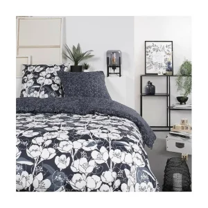 Beddengoedset – 260 x 240 cm – Marineblauw bloemenpatroon