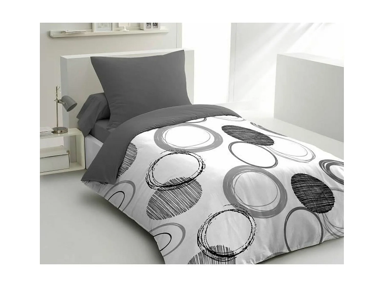 Beddengoedset - 1 dekbedovertrek 140 x 200 cm + 1 kussensloop 63 x 63 cm - Lichtgrijs
