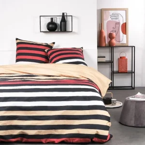 Beddengoedset – 240 x 260 cm – gestreept bedrukt katoen