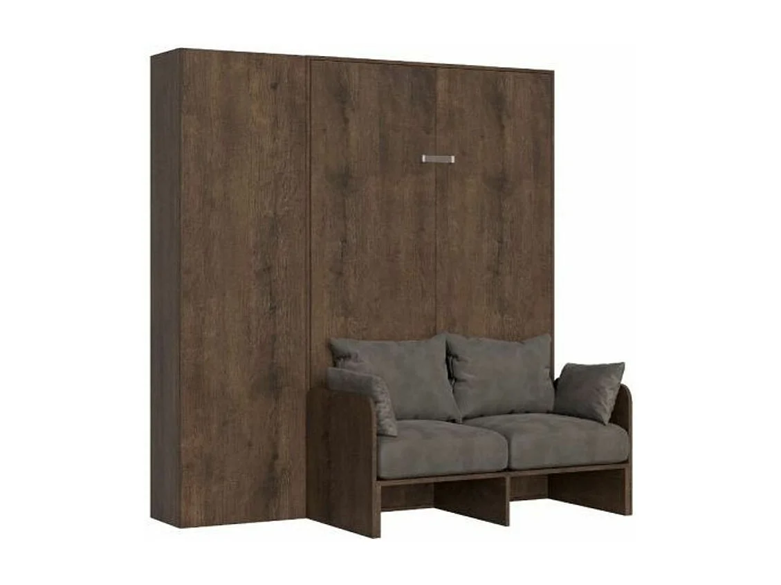 Bedkast 160x190 cm met bank en Kanto notenhouten opbergzuil-Kleur Microvezel 41