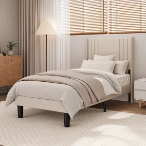 Bealife 90 x 200 cm bekapte enkelbed met hoofdkussen voor opbergen, lattenbodem, linnen bekleding, geschikt voor kinderen en adolescenten, geelachtig Bealife 90 x 200 cm bekapte enkelbed met hoofdkussen voor opbergen, lattenbodem, linnen bekleding, geschikt voor kinderen en adolescenten, geelachtig