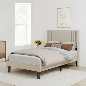 Bealife 120 x 200 cm bekapte enkelbed met hoofdkussen voor opbergen, lattenbodem, linnen bekleding, geschikt voor kinderen en adolescenten, geelachtig Bealife 120 x 200 cm bekapte enkelbed met hoofdkussen voor opbergen, lattenbodem, linnen bekleding, geschikt voor kinderen en adolescenten, geelachtig