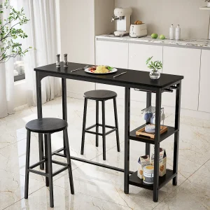 Bealife staande eettafel met 2 barstools, bar – en keukentafelenset, zwarte staalframe Bealife staande eettafel met 2 barstools, bar – en keukentafelenset, zwarte staalframe