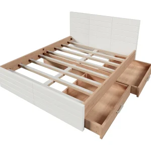 Bed met opslag 180 × 200 cm – eik – 2 laden – wit en houtkorrel – 207 × 185x80cm Bed met opslag 180 × 200 cm – eik – 2 laden – wit en houtkorrel – 207 × 185x80cm