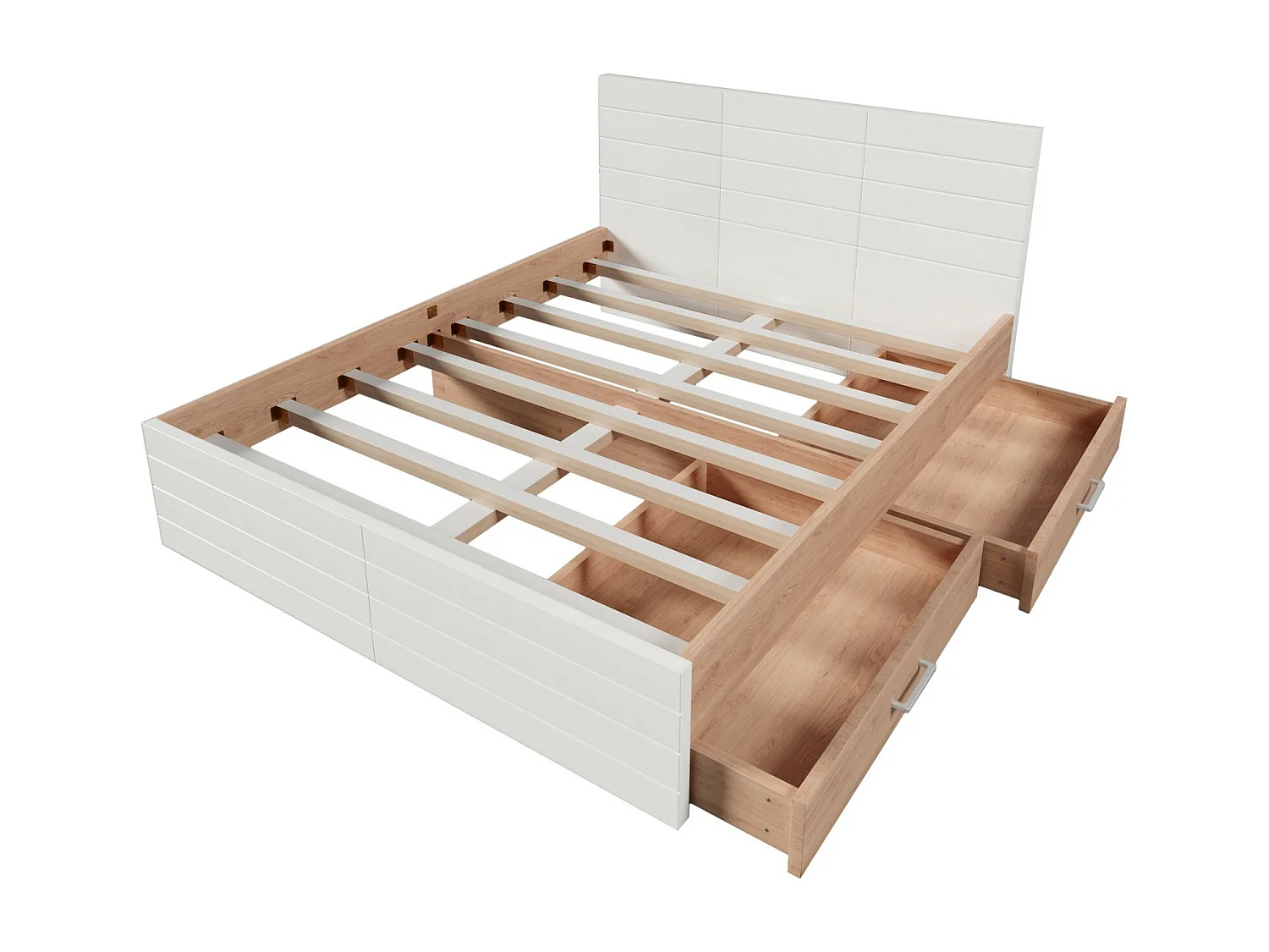 Bed met opslag 180 × 200 cm - eik - 2 laden - wit en houtkorrel - 207 × 185x80cm