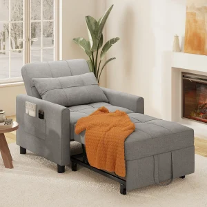 Bealife convertibele fauteuil, 1 – persoons slaapfauteuil, bank, ligstoel, verstelbaar kussen, opbergruimte, wielen, vouwbaar AR21 – G