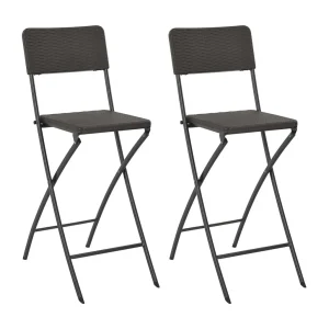Barstoelen inklapbaar 2 st rattan look HDPE en staal bruin Barstoelen inklapbaar 2 st rattan look HDPE en staal bruin