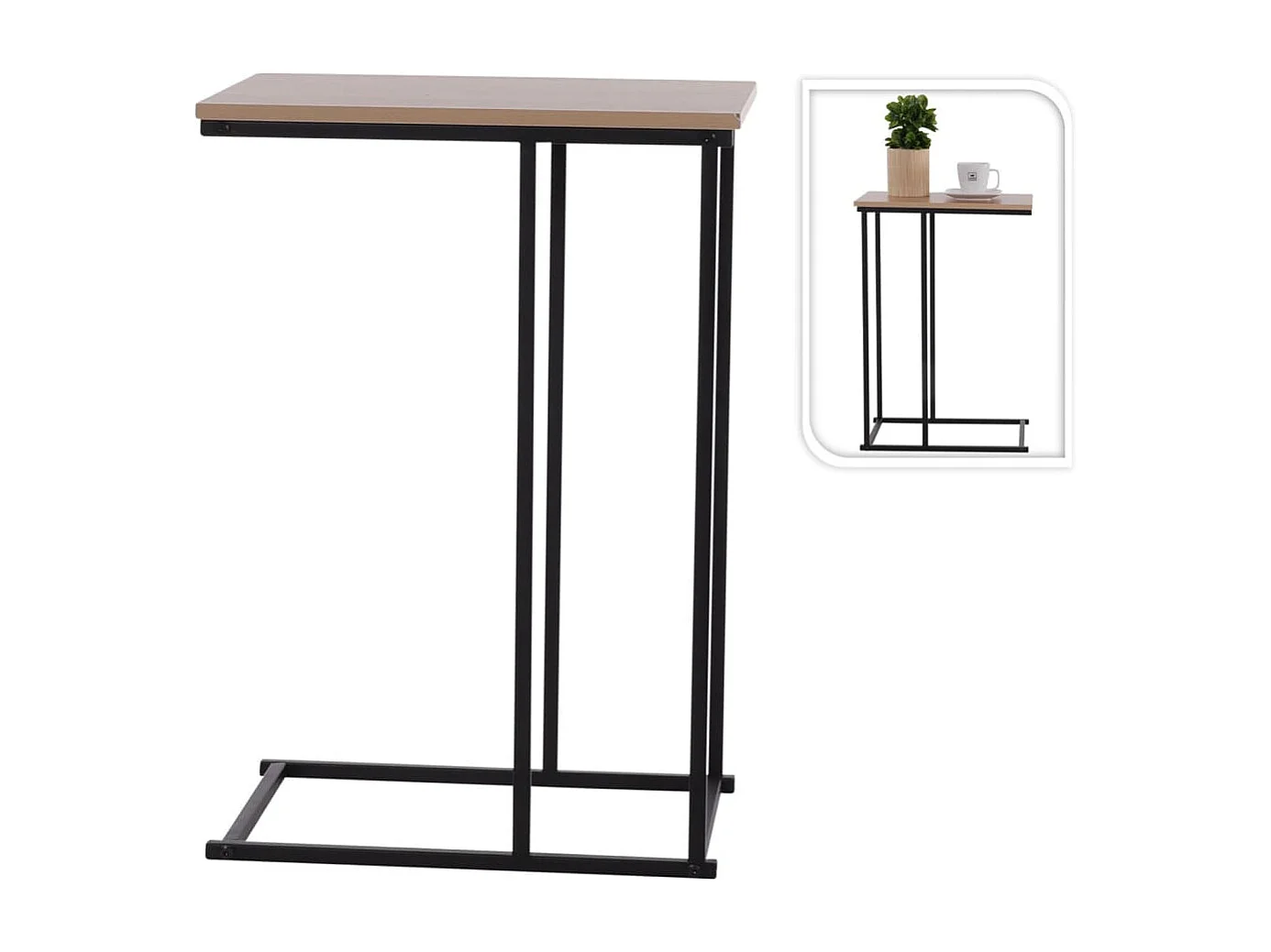 Bijzettafel met MDF tafelblad naturel en zwart
