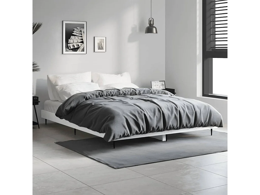 Bedframe LED massief hout wit 140x190 cm