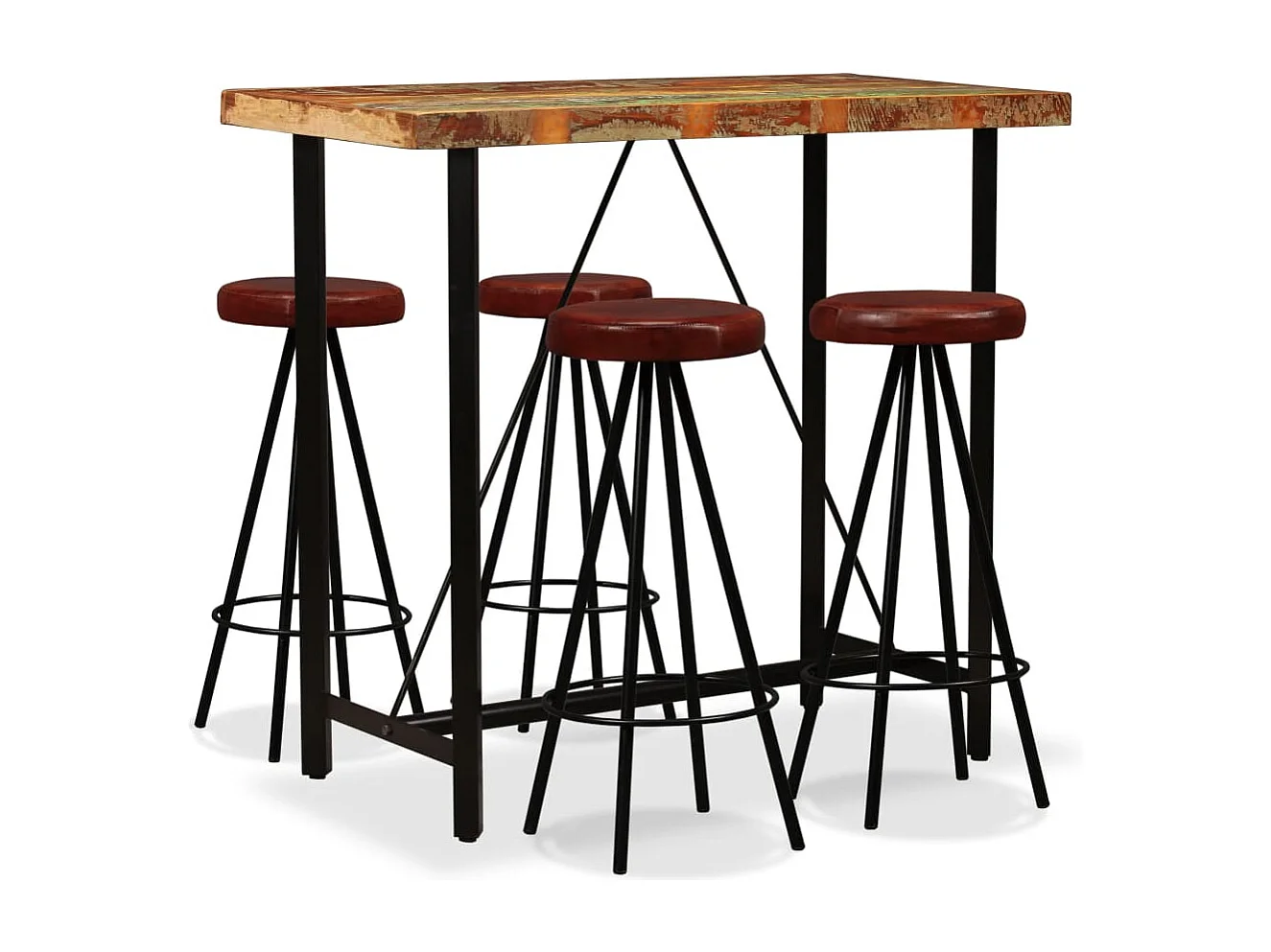 Barset massief gerecycled hout en echt leer 5-delig