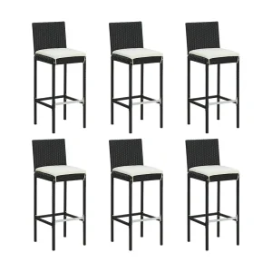 Barkrukken 6 st met kussens poly rattan zwart Barkrukken 6 st met kussens poly rattan zwart