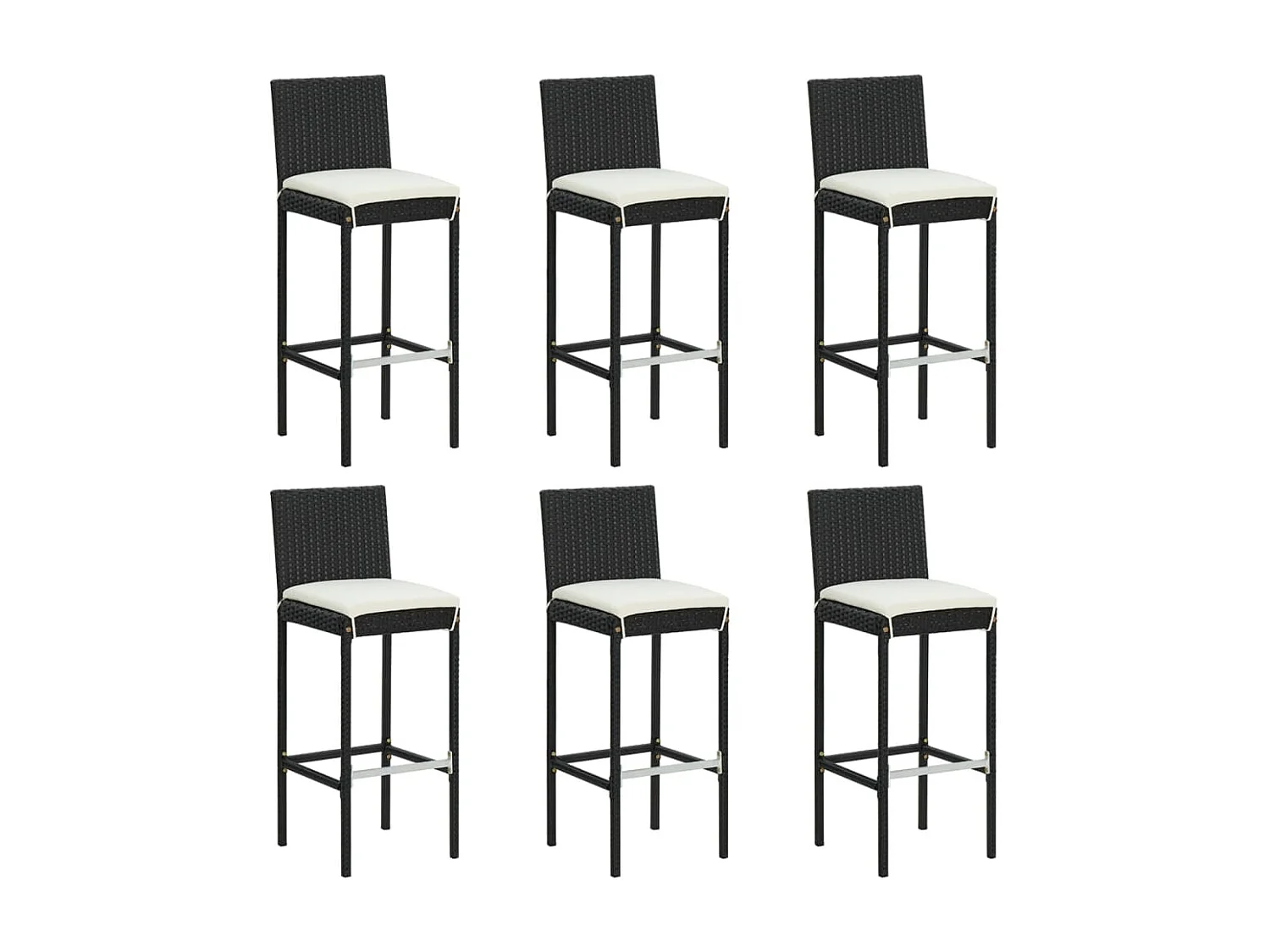 Barkrukken 6 st met kussens poly rattan zwart