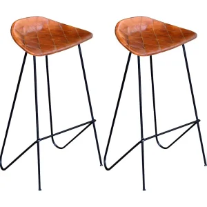 Barstoelen 2 st echt leer zwart en bruin Barstoelen 2 st echt leer zwart en bruin