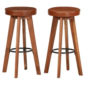 Barstoelen 2 st echt leer en massief acaciahout Barstoelen 2 st echt leer en massief acaciahout