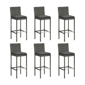 Barkrukken 6 st met kussens poly rattan grijs Barkrukken 6 st met kussens poly rattan grijs