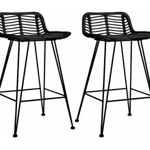 Barstoelen 2 st rattan zwart Barstoelen 2 st rattan zwart