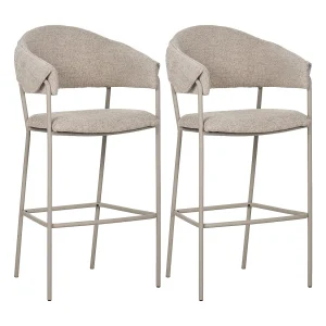 Barkruk set van 2 – stof en metaal – beige – KARTAR Barkruk set van 2 – stof en metaal – beige – KARTAR