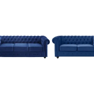 Bankstel CHESTERFIELD – Fluweel – Koningsblauw – Koop nu eenvoudig in je online meubelshop Bankstel CHESTERFIELD – Fluweel – Koningsblauw – Koop nu eenvoudig in je online meubelshop