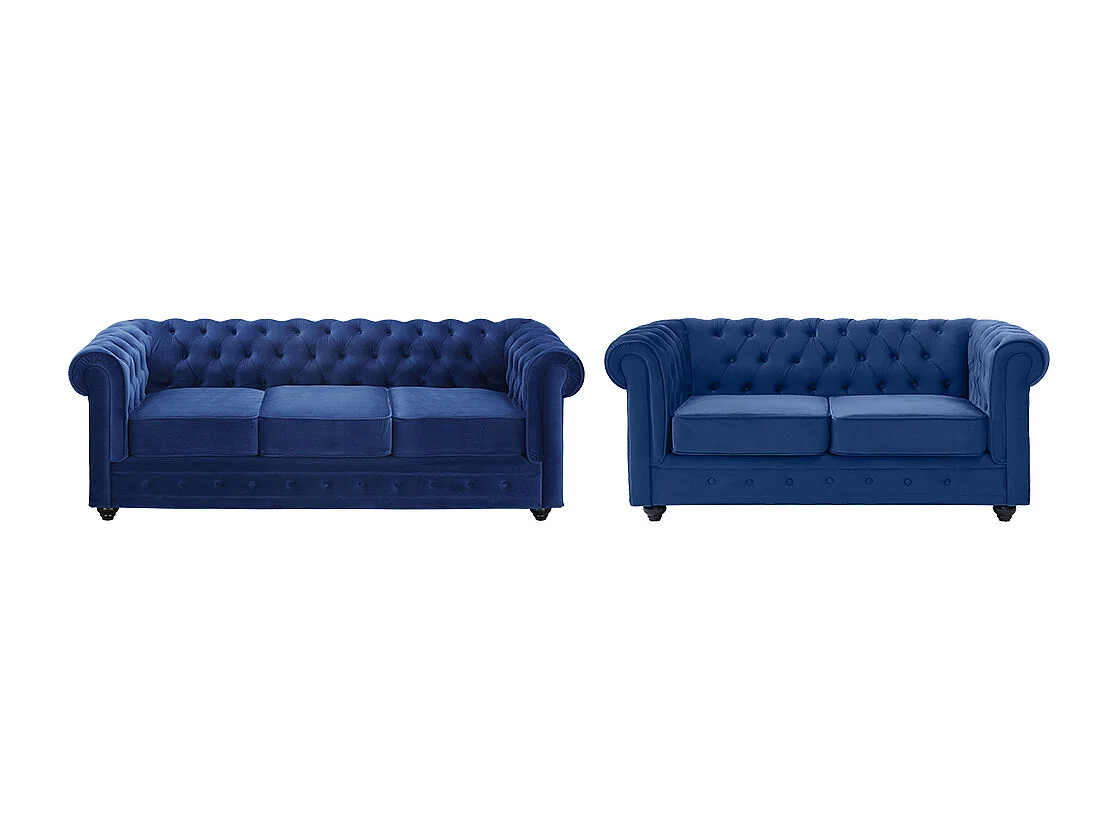 Bankstel CHESTERFIELD – Fluweel – Koningsblauw – Koop nu eenvoudig in je online meubelshop