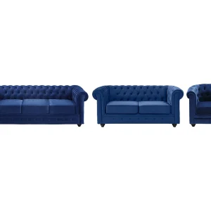 Bankstel en fauteuil CHESTERFIELD – Fluweel – Koningsblauw – Koop nu eenvoudig en goedkoop Bankstel en fauteuil CHESTERFIELD – Fluweel – Koningsblauw – Koop nu eenvoudig en goedkoop
