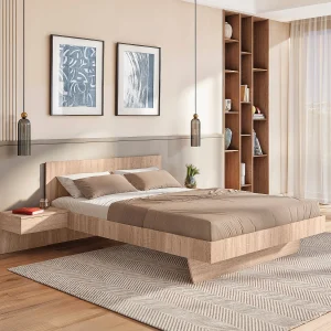 Bed met nachtkastjes 140 x 190 cm – Kleur: houtlook + matras – MARVELLOUS – Koop nu online