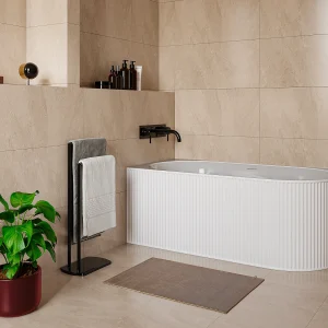 Hoekbad met ribbels – 200L – Mat wit – Acryl – Hoek links – 150cm – BARBORI Hoekbad met ribbels – 200L – Mat wit – Acryl – Hoek links – 150cm – BARBORI