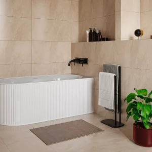 Hoekbad met ribbels – 200L – Mat wit – Acryl – Hoek rechts – 150 cm – BARBORI Hoekbad met ribbels – 200L – Mat wit – Acryl – Hoek rechts – 150 cm – BARBORI