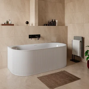 Half losstaand bad met ribbels – 240L – 170 x 80 x 60 cm – Mat wit – Acryl – BARBORI Half losstaand bad met ribbels – 240L – 170 x 80 x 60 cm – Mat wit – Acryl – BARBORI
