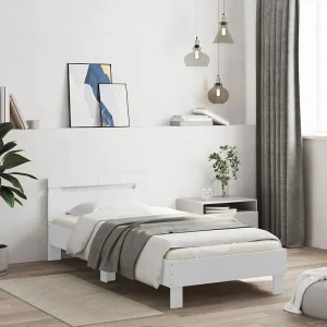 Bedframe met hoofdbord bewerkt hout wit 100×200 cm