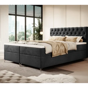 BEDANTE Boxspringbed CHESTER 140×200 Monolith 97, Antraciet, Opberglade, Chroompoten, Tweepersoonsbed BEDANTE Boxspringbed CHESTER 140×200 Monolith 97, Antraciet, Opberglade, Chroompoten, Tweepersoonsbed