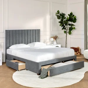 Bed met opbergruimte 160 x 200 cm in grijze stof met matras – LIAKO Bed met opbergruimte 160 x 200 cm in grijze stof met matras – LIAKO
