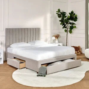 Bed met opbergruimte 140 x 200 cm van beige stof met matras – LIAKO