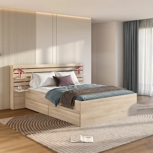 Bed 140 x 190 cm, naturel, met opbergruimte – TENALIA
