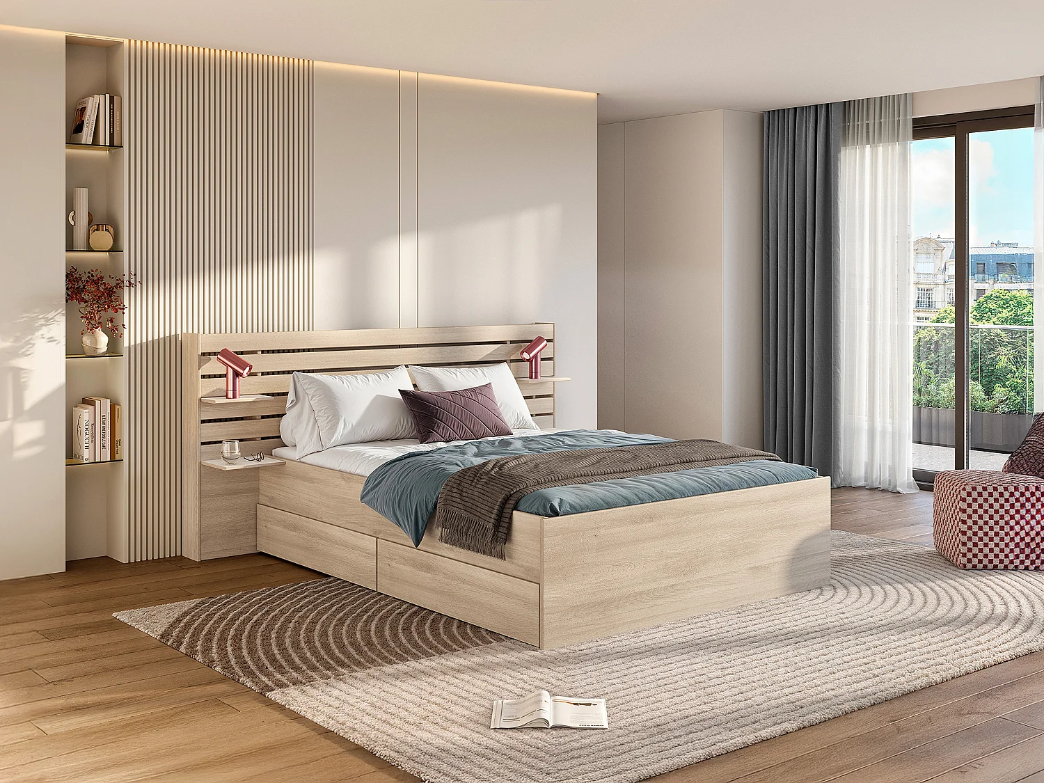 Bed 140 x 190 cm, naturel, met opbergruimte - TENALIA