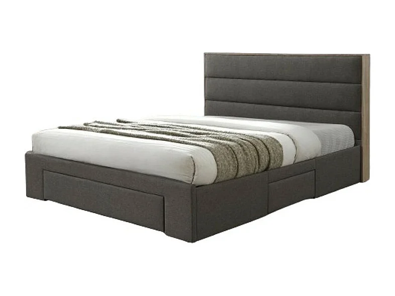 Bed met lades collectie OTTAWA - Grijze en eiken kleur - 140x200cm - Inclusief lattenbodem
