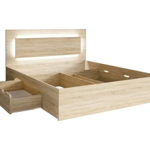 Bed NOFI 140 x 200 cm met lattenbodem en 2 opberglades – sonoma eikenkleur