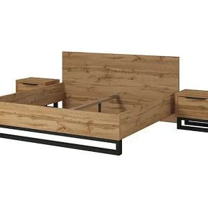 Bedset 180×200 en twee nachtkastjes in industriële stijl – MILOS collectie. Kleur ruw eiken en zwart. Inclusief lattenbodem. Bedset 180×200 en twee nachtkastjes in industriële stijl – MILOS collectie. Kleur ruw eiken en zwart. Inclusief lattenbodem.