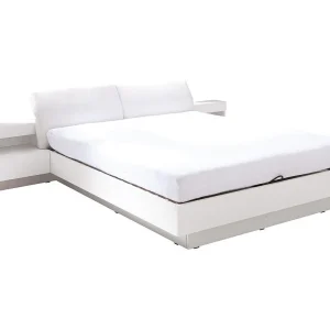 Bed met lattenbodem 180×200 cm RENATO kleur wit met geïntegreerd nachtkastje met LED – 291 x 90 x 236 cm