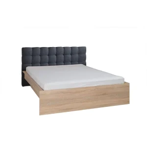 Bed 160×200 MAXIM met lade en bedbodem in lichte eikenkleur en grijs hoofdbord Bed 160×200 MAXIM met lade en bedbodem in lichte eikenkleur en grijs hoofdbord