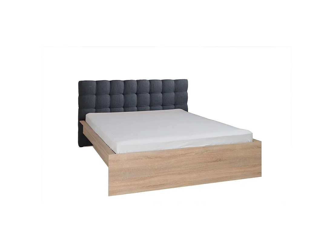 Bed 160x200 MAXIM met lade en bedbodem in lichte eikenkleur en grijs hoofdbord
