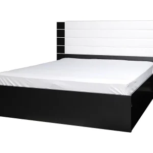 Bed LINA 160×200 zwart en glanzend wit met zwart kunstlederen hoofdbord – Inclusief lattenbodem Bed LINA 160×200 zwart en glanzend wit met zwart kunstlederen hoofdbord – Inclusief lattenbodem