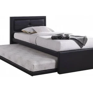 Bed met onderschuifbed RODAN 90×200 cm in zwart kunstleer, inclusief lattenbodem. Bed met onderschuifbed RODAN 90×200 cm in zwart kunstleer, inclusief lattenbodem.