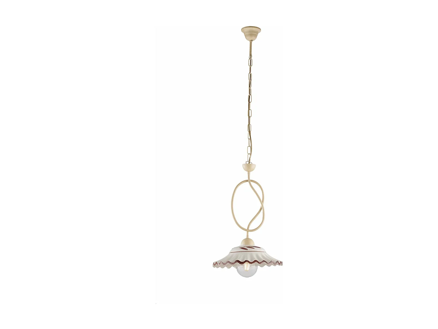 Lustre Bistrot fer ivoire, effet décapé, diffuseur céramique d.30, 1 lumière 105x30 cm, look rustique clair