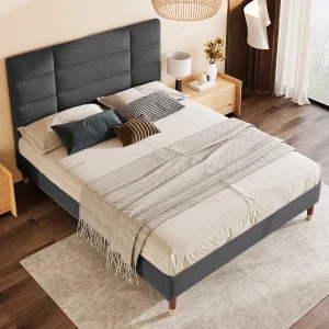 Bed 140×200 linnen antracietgrijs – Gevoerd hoofdeinde – zonder matras Bed 140×200 linnen antracietgrijs – Gevoerd hoofdeinde – zonder matras