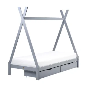 Bed met opbergruimte hout grijs 90 x 200 cm DEVAY Bed met opbergruimte hout grijs 90 x 200 cm DEVAY