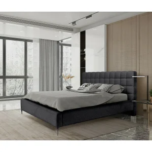 Bed MILLIO – Zwart – 180×200 cm – Gebobbeld chenille stof – Inclusief bedbodem – 5-sterren hotel comfort