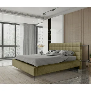 Bed MILLIO – Olijf – 180×200 cm – Gebobbeld chenille stof – Inclusief bedbodem – 5-sterren hotel comfort